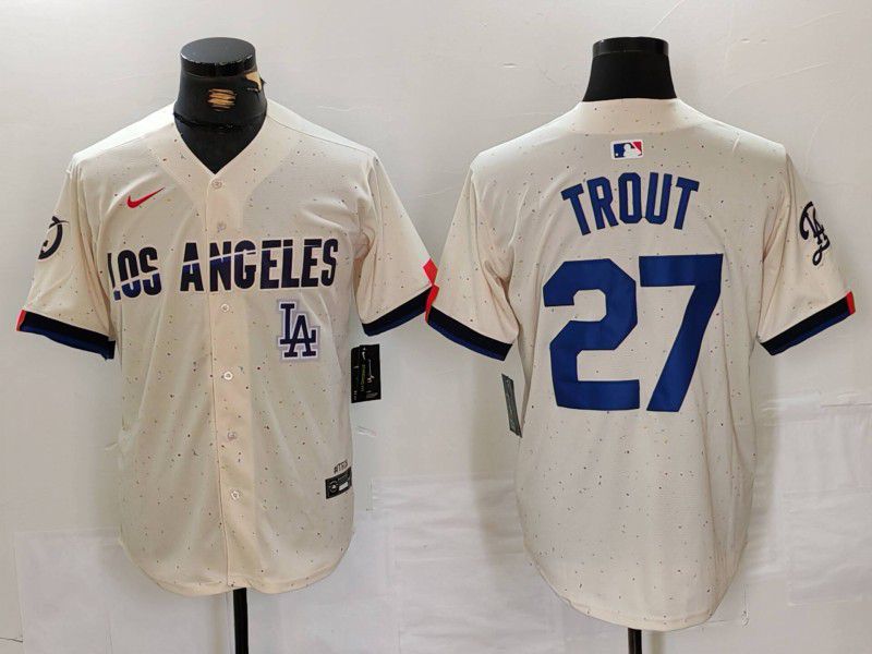 Men Los Angeles Dodgers #27 Trout Cream Fashion Nike Game MLB Jersey style 34